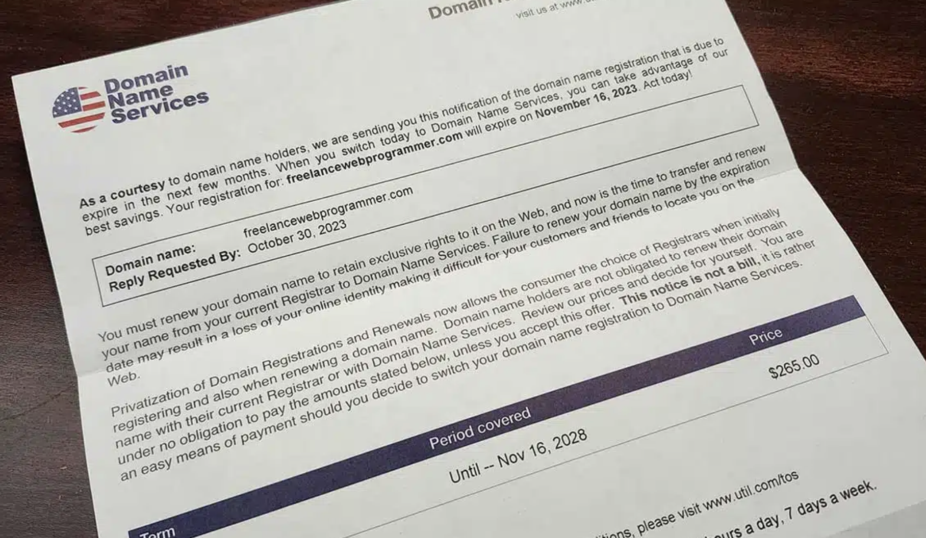 Domain Registration Scam